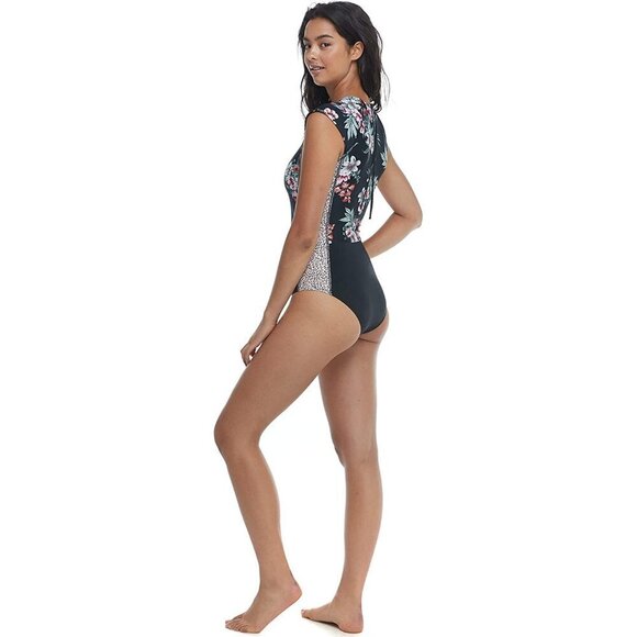 NWT Eidon mixed print floral, animal print cap sleeve paddle suit, XS - Picture 5 of 8